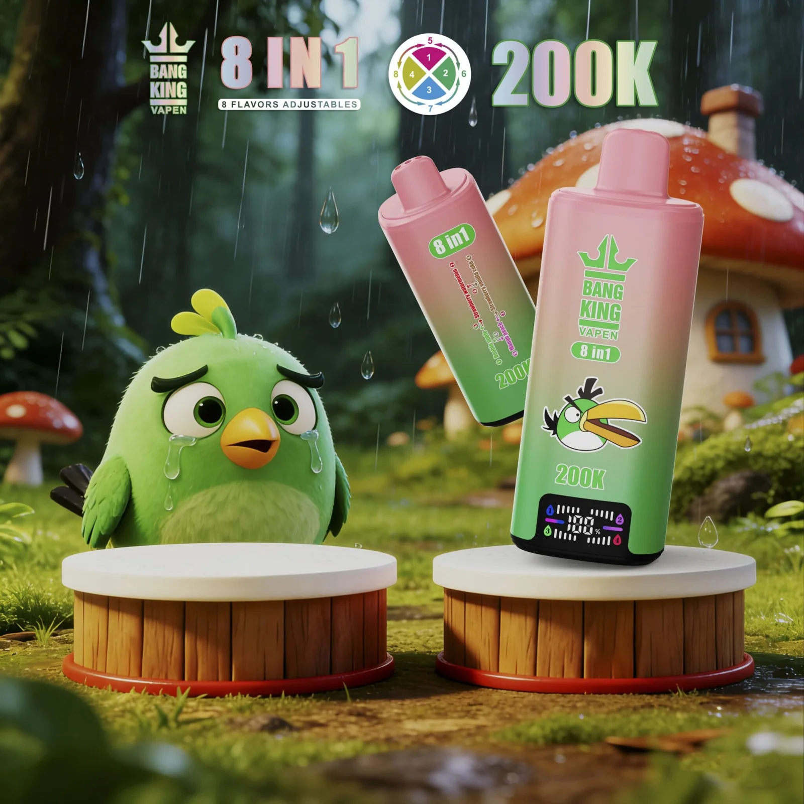 452.webp Bang King 200K Puffs – elektronska cigareta za enkratno uporabo – 200.000 potegov, 8 različnih okusov v enem izdelku, vključno z napajalnikom - slika 1